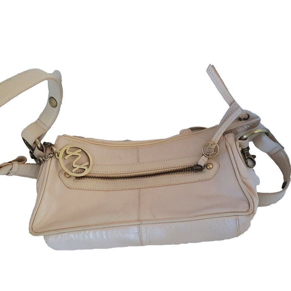 Maxx New York Womens Pocketbook Beige Small Shoulder Bag Leather Zipper